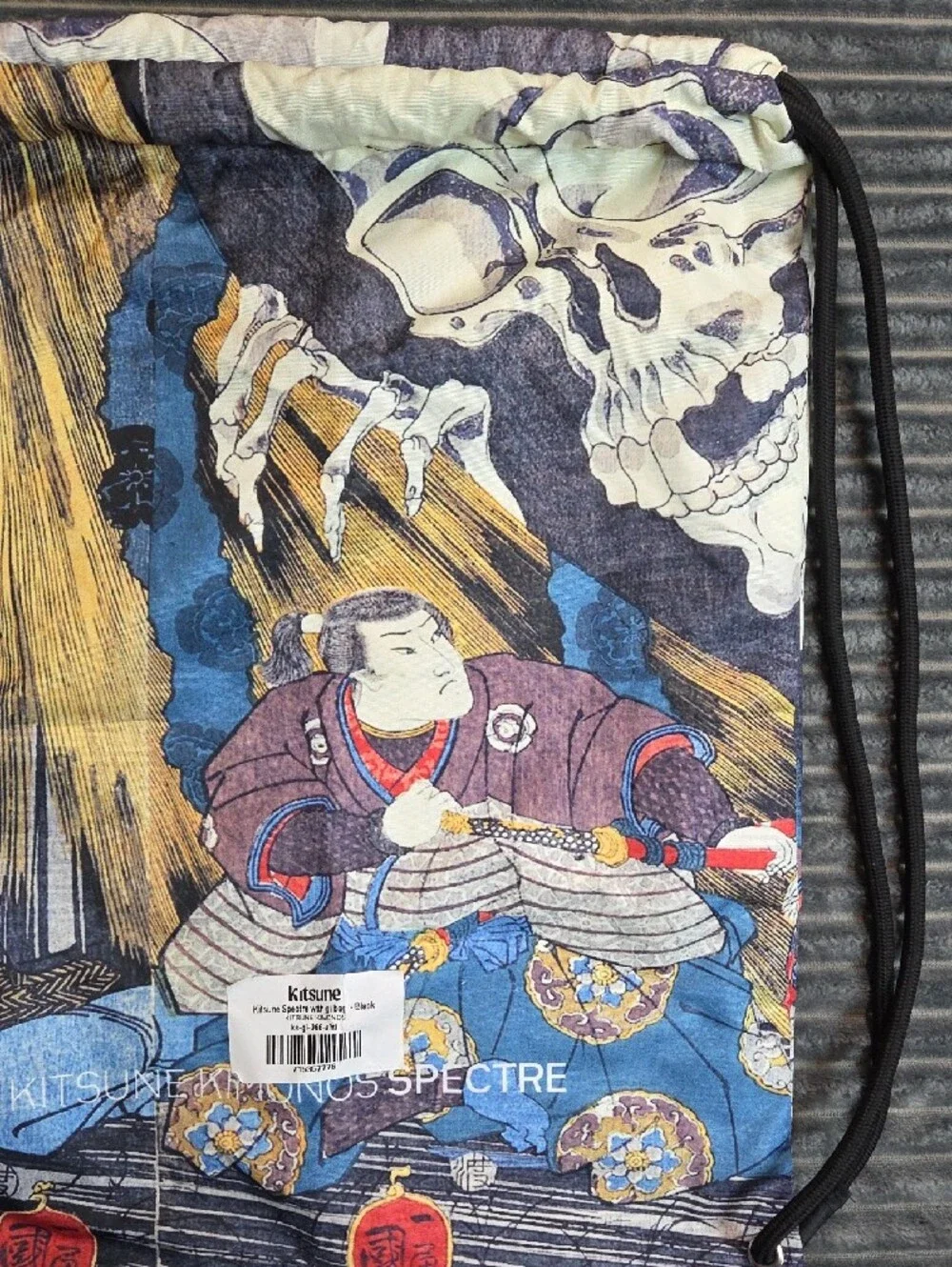 Skeleton Graphic Drawstring Backpack in Blue and White